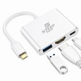 Pars Power Type-C 3'ü 1 Arada USB Hub HDMI Dönüştürücü ve USB Adaptör HU-08 | 1080P HDMI Çıkışı, USB 3.0, Type-C Şarj Girişi, MacBook ile Uyumlu, Telefon Tablet Alüminyum Gövde Gri, Steep Solid HU-07