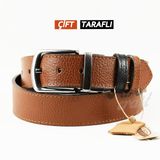 Parscraft Hakiki Deri Çift Taraflı Erkek Kemer 4 cm Taba - Siyah (Taba, 115 cm)