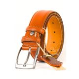 Parscraft Hakiki Deri Erkek Kemer 3,5 Cm Dikişli Taba Klasik Kumaş Pantolon Kemeri