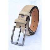 Parscraft Hakiki Süet Deri Bej Erkek Kemer 3,5 cm Orijinal Klasik Kumaş Pantolon Kemeri - 130 cm
