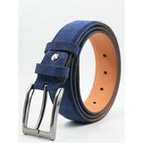 Parscraft Hakiki Süet Deri Lacivert Erkek Kemer 3,5 cm Orijinal Klasik Kumaş Pantolon Kemeri - Lacivert A - 125 cm