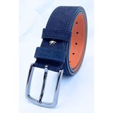 Parscraft Nubuk Deri Erkek Kemer 4 Cm Koyu Lacivert Kot Kumaş Spor Kemer