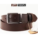 Parscraft Parscraft hakiki Deri Çift Taraflı Erkek Kemer 4 cm Kahverengi - Siyah - 115 cm