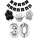 Parti Adresi 30 Yaş Balon Seti Siyah Gümüş Doğum Günü Parti Seti