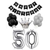 Parti Adresi 50 Yaş Balon Seti Siyah Gümüş Doğum Günü Parti Seti