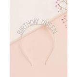 Parti Adresi Birthday Queen Taşlı Taç Metal Doğum Günü Parti Tacı Gümüş - 1 Adet - Ekru