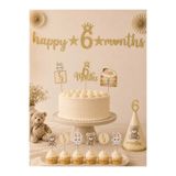 Parti Adresi Happy 6 Months Banner 6 Ay Bebek Doğum Günü Parti Seti Gold
