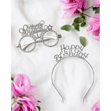 Parti Adresi Happy Birthday Taç Gözlük Set Doğum Günü Parti Aksesuarı Gümüş - 1 x 2 m - Ekru