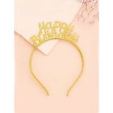 Parti Adresi Happy Birthday Taç Mika Plastik Doğum Günü Tacı Gold - Ekru