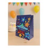 Parti Adresi Karton Çanta Happy Birthday Yazılı Alışveriş Çantası Hediye Çantası Lacivert 33 cm