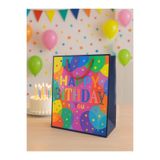 Parti Adresi Karton Çanta Happy Birthday Yazılı Alışveriş Çantası Hediye Çantası Renkli 33 cm