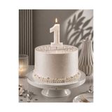 PARTİ AŞKI 1 Yaş Beyaz Sedefli Rakam Mum - Doğum Günü Pasta Mumu - Cupcake Mumu