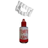 Parti dolabı 1 Adet Vampir Şaka Kanı + 1 Adet Plastik Vampir Dişi Yapay Tiyatro Drakula 1 Nisan Sahte Kan