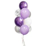 Parti dolabı 10lu Gümüş Pullu Balon Seti 2 Şeffaf+ 2 Krom Lila + 2 Makaron Lila + 2 Beyaz + 2 Metalik Gümüş