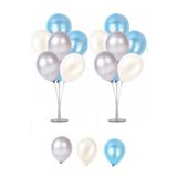 Parti dolabı 2 Adet 7'li Balon Standı Ve 14 Adet Gümüş -mavi - Beyaz Metalik Balon Set
