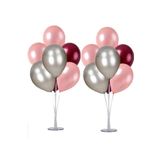 Parti dolabı 2 Adet 7'li Balon Standı Ve 14 Adet Rose Gold- Gümüş - Bordo Metalik Balon Set