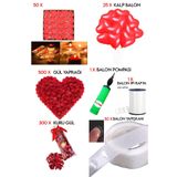 parti dolabı 50 Kalp Mum, 25 Kalp Balon, 500 Gül Yaprağı, 300 Kuru Gül, 1 Balon Pompası Evlilik Teklifi Paket Set