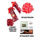parti dolabı 600 Kuru Gül Yaprağı,20 Kalp Balon,25 Beyaz Mum Romantik Hediye 14 Şubat Sevgililer Günü Doğum Günü