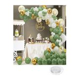 parti dolabı 65 Balonlu Balon Zinciri 30 Küf Yeşili ,15 Mat Beyaz, 10 Krom Gold, 10 Şeffaf Ve 10gr Gold Konfeti