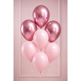 Parti dolabı 7li (3 Krom Pembe Ve 4 Makaron (pastel) Pembe) Renk Parlak Aynalı Balon 12inc 30cm