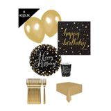 Parti dolabı 8 Kişi Gold Siyah Parti Malzemesi Seti 10 Balon, 8 Tabak , Bardak, Çatal, 1 Örtü Yetişkin Doğum Günü