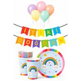 Parti dolabı 8 Kişilik Gökkuşağı Bulut Konseptli Doğum Günü Parti Seti Rengarenk Pastel Makaron Renkler Balon Set