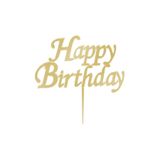 Parti dolabı Altın Rengi Happy Birthday Yazılı Ayna Pleksi Pasta Üstü Süsü