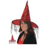 Parti dolabı Cadılar Bayramı Cadı Şapkası Kırmızı Siyah Örümcek Ağ Desenli Tül Parti Halloween Cadı Şapkası 34cm