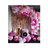 parti dolabı Doğum Günü Balon Kombini 15 Krom Gold - 30 Fuşya - 30 Makaron Pembe + Zincir + Yapışkan + Pompa
