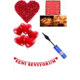 Parti dolabı Evlilik Teklifi Gül Yaprağı+ 20 kalp mum+ 20 kalpli balon+ Balon Pompası + Yazı Seni Seviyorum Süs