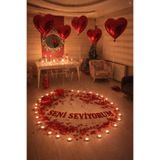 Parti dolabı Evlilik Yıldönümü Sürprizi Romantik Yıl Dönümü Set 14 Şubat Evlenme Teklifi Kalp Mum, Folyo Balon