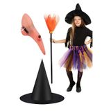 Parti dolabı Halloween Cadı Burnu, Cadı Şapkası, Cadı Süpürgesi 3'lü Set Cadılar Bayramı Kostüm Yetişkin ve Çocuk