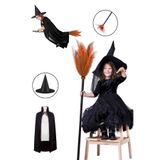 Parti dolabı Halloween Cadı Şapkası Süpürge, Siyah Pelerin Parti Seti, Cadılar Bayramı Kostüm Aksesuar Set