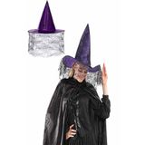 Parti dolabı Halloween Cadılar Bayramı Cadı Şapkası Mor Siyah Örümcek Ağ Desenli Tül Parti Cadı Şapkası 34cm