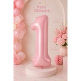 Parti Dükkanı 1 Rakam Folyo Balon 34 İnç 76 CM Pembe Renk Helyum Uyumlu Doğum Günü Parti Süsleme Balonu