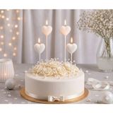 Parti Dükkanı Beyaz Kalp Şekilli Pasta Mumu 4 Adet Saplı Doğum Günü Mum Seti Romantik Pasta Süsü Parti Malzemesi - 1