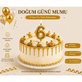 Parti Dükkanı Gold 6 Rakam Pasta Mumu 12 cm Doğum Günü Sayı Mumu