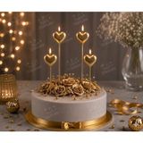 Parti Dükkanı Gold Kalp Şekilli Pasta Mumu 4 Adet Saplı Doğum Günü Mum Seti Romantik Pasta Süsü Parti Malzemesi - 1