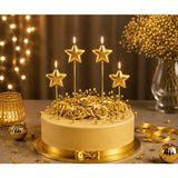 Parti Dükkanı Gold Sarı Yıldız Şekilli Pasta Mumu 4 Adet Saplı Doğum Günü Mum Seti Pasta Süsü Parti Malzemesi - 1