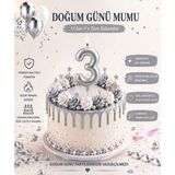 Parti Dükkanı Gümüş Gri 3 Rakam Pasta Mumu 12 cm Doğum Günü Sayı Mumu - Gümüş - Gri