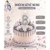 Parti Dükkanı Gümüş Gri 8 Rakam Pasta Mumu 12 cm Doğum Günü Sayı Mumu - Gümüş - Gri