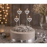 Parti Dükkanı Gümüş Gri Kalp Şekilli Pasta Mumu 4 Adet Saplı Doğum Günü Mum Seti Romantik Pasta Süsü Parti Malzemesi - Gümüş - Gri - 1