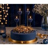 Parti Dükkanı Lacivert Kalp Şekilli Pasta Mumu 4 Adet Saplı Doğum Günü Mum Seti Romantik Pasta Süsü Parti Malzemesi - 1