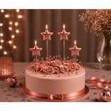 Parti Dükkanı Rose Gold Yıldız Şekilli Pasta Mumu 4 Adet Saplı Doğum Günü Mum Seti Pasta Süsü Parti Malzemesi - 1