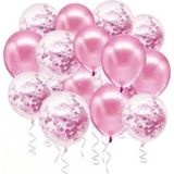 Parti Furyası Pembe Konfetili Şeffaf Balon Ve pembe Balon Seti 20 Adet