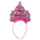 Parti Happy Birthday Neon Pembe Renk Doğum Günü Tacı 24x15 cm SMR0649-PEMBE