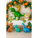 parti hediye sepeti Dinozor Temalı 7 Yaş Doğum Günü Balon Seti | 4 Folyo Dinozor + Rakam Balon + Yeşil Turuncu Balonlar