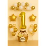 parti hediye sepeti Gold Yıldızlı 1 Yaş Doğum Günü Balon Seti | Beyaz Şeffaf Konsept