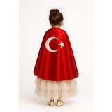 Parti Kırtasiye Türk Bayraklı Kırmızı Pelerin 23 Nisan 29 Ekim 10 Kasım 19 Mayıs Gösteri Kıyafetleri - Beyaz - Kırmızı