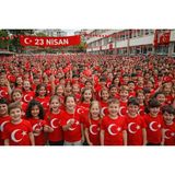 Parti Kırtasiye Ünisex Kısa Kol Beyaz Çocuk Bayrak Ay Yıldızlı 23 Nisan 29 Ekim 10 Kasım Gösteri Özel Tişört - Kırmızı - 5 - 6 Yaş
